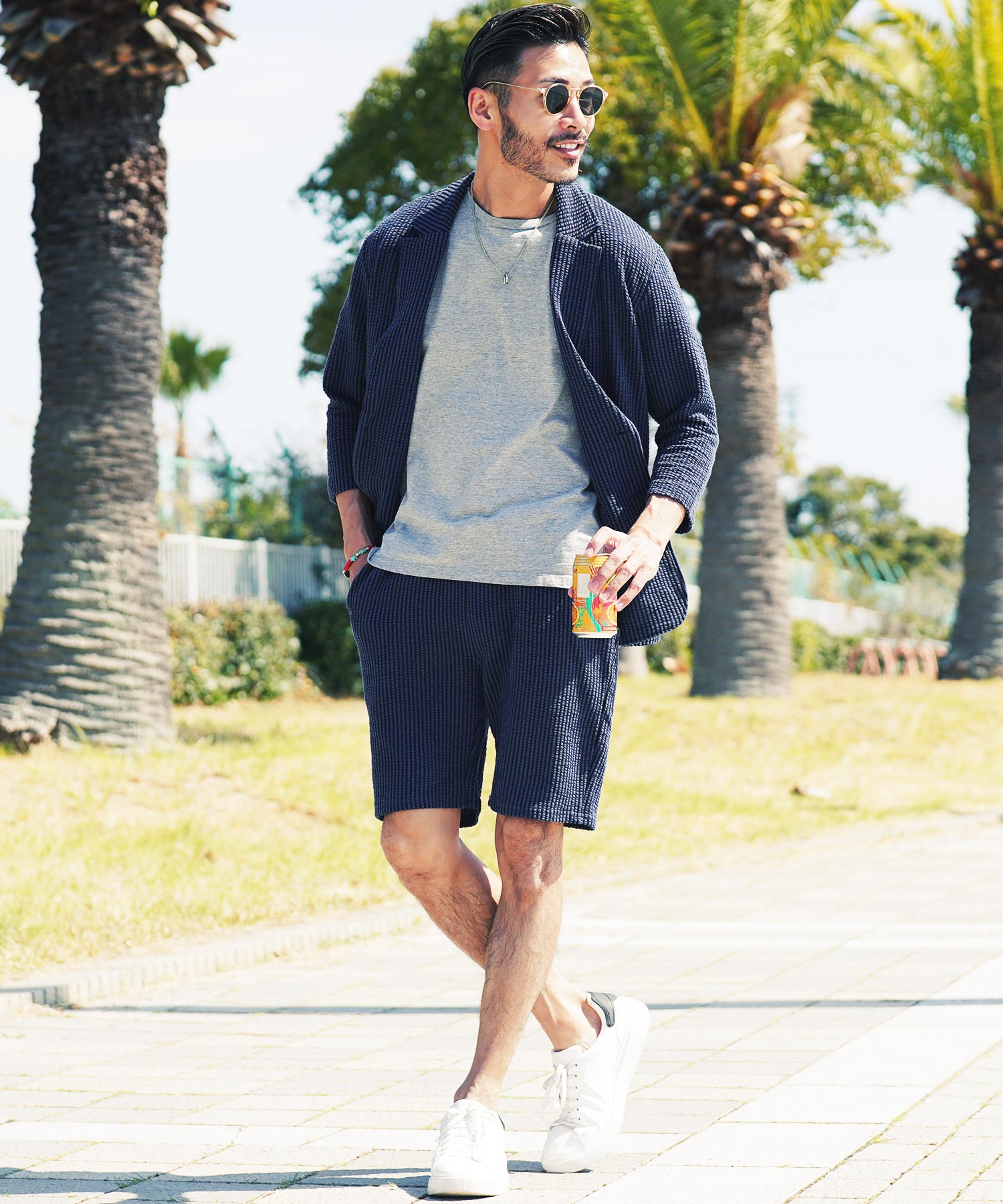 JIGGYS SHOP Seersucker 7/8 Sleeve Tailored Jacket / Men's Jacket Lightweight Tailored Summer 7/8 Sleeve Outerwear