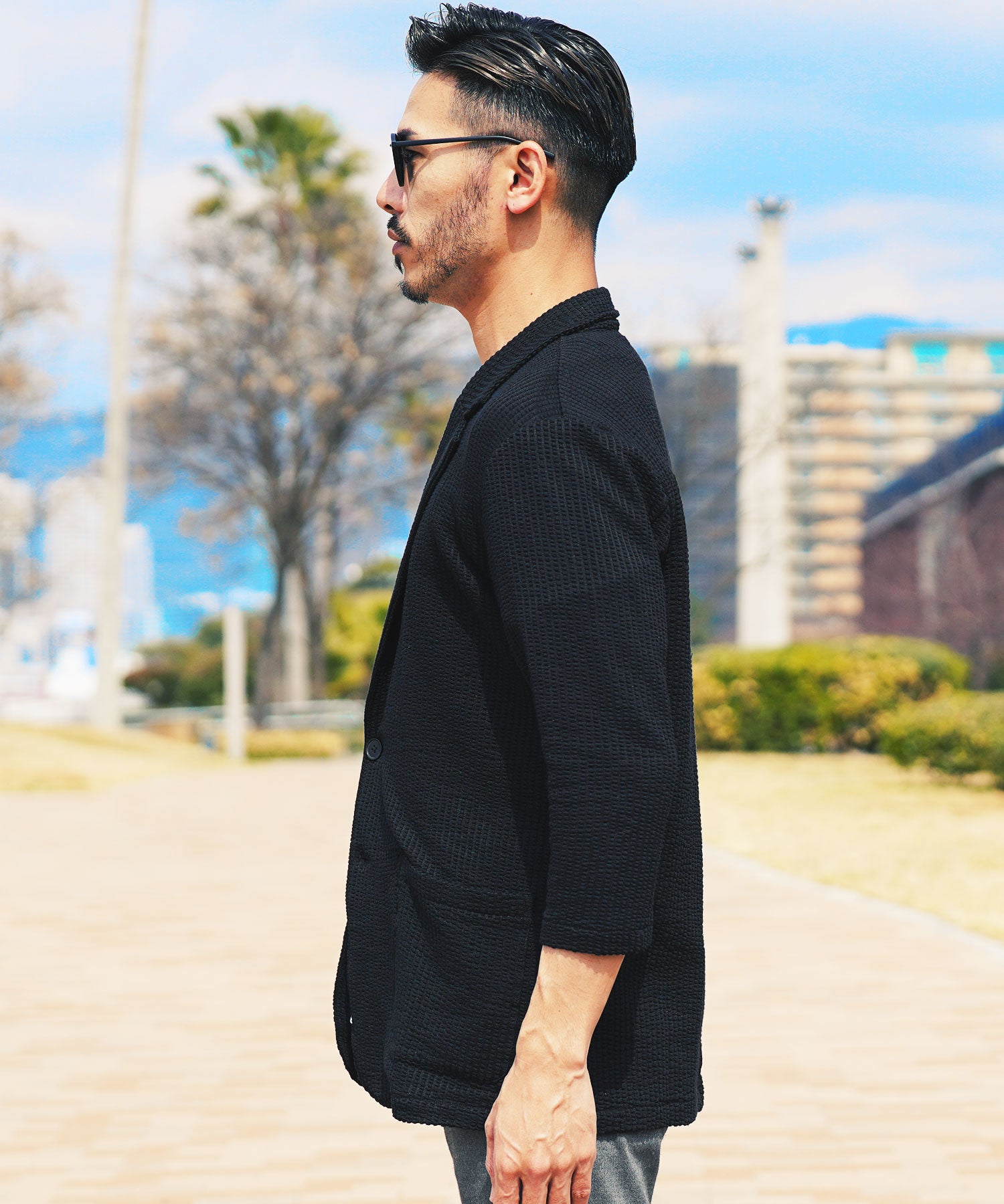 JIGGYS SHOP Seersucker 7/8 Sleeve Tailored Jacket / Men's Jacket Lightweight Tailored Summer 7/8 Sleeve Outerwear