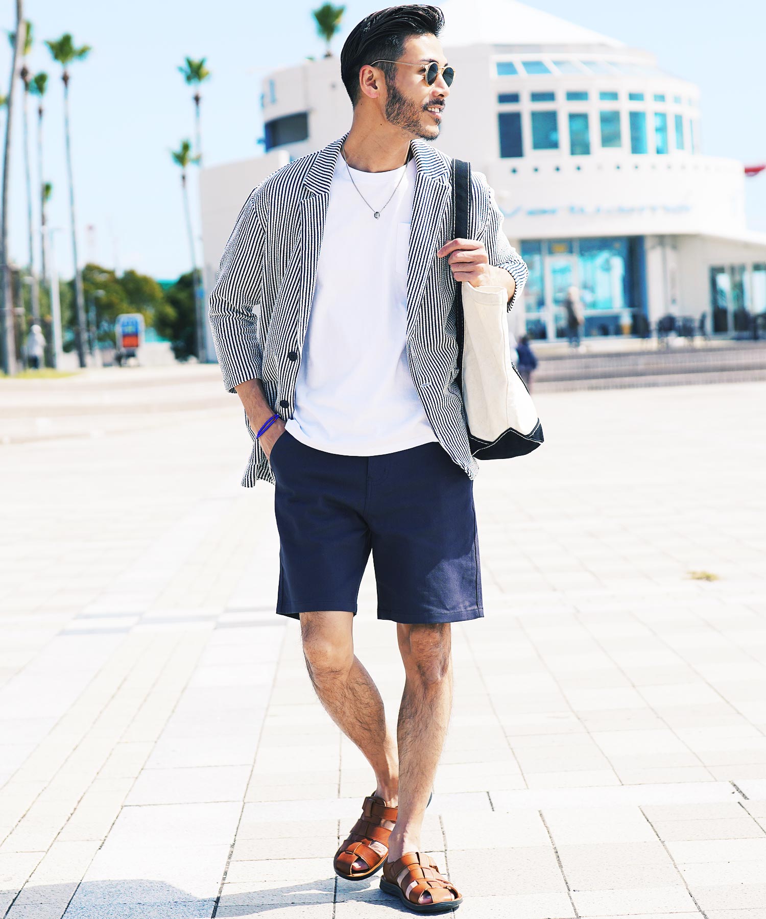 JIGGYS SHOP Seersucker 7/8 Sleeve Tailored Jacket / Men's Jacket Lightweight Tailored Summer 7/8 Sleeve Outerwear