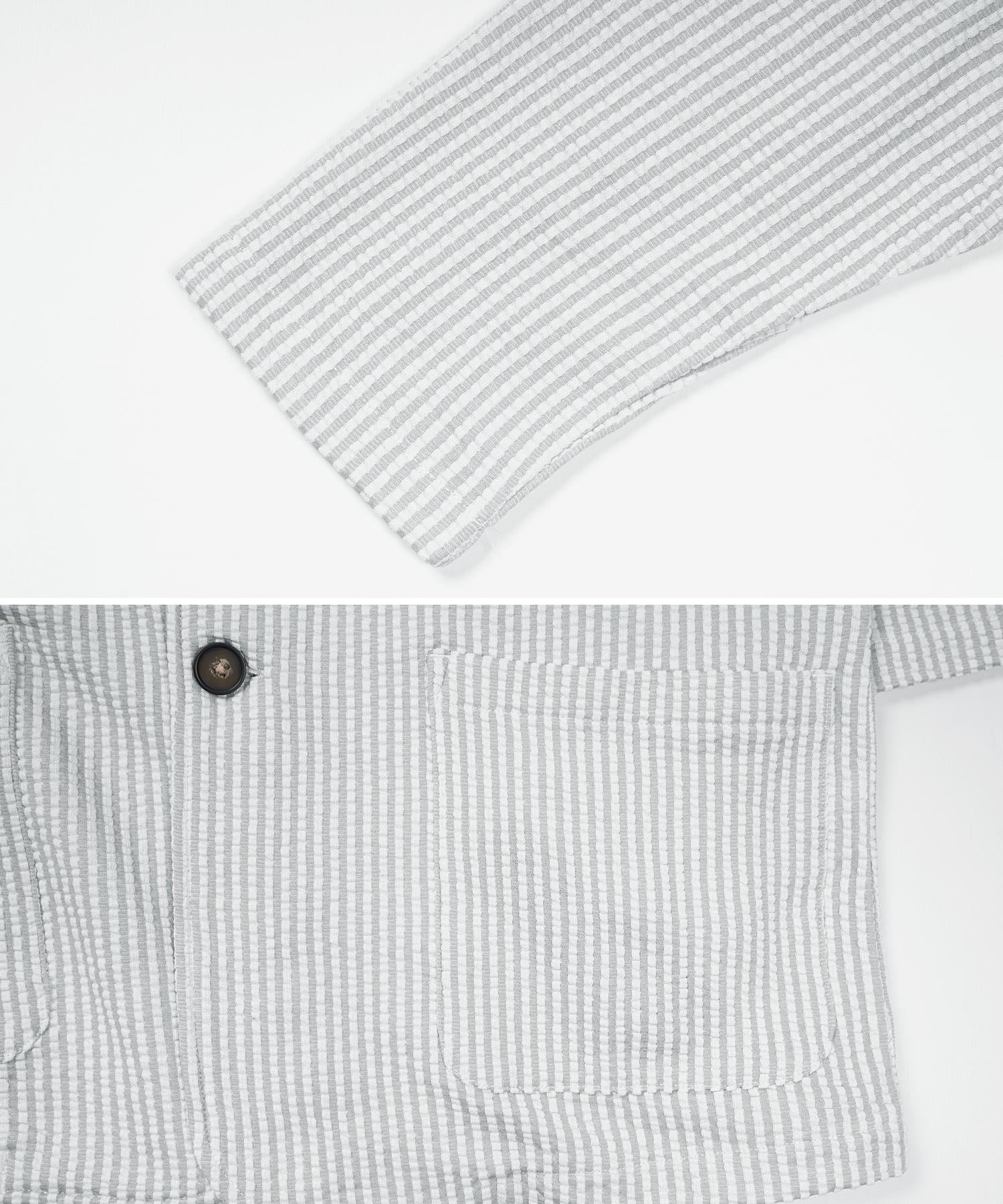 JIGGYS SHOP Seersucker 7/8 Sleeve Tailored Jacket / Men's Jacket Lightweight Tailored Summer 7/8 Sleeve Outerwear