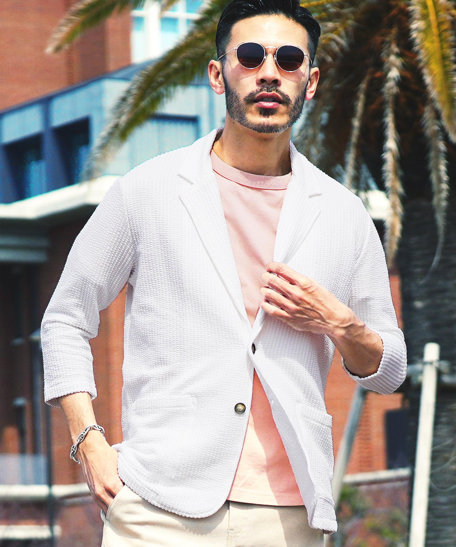JIGGYS SHOP Seersucker 7/8 Sleeve Tailored Jacket / Men's Jacket Lightweight Tailored Summer 7/8 Sleeve Outerwear