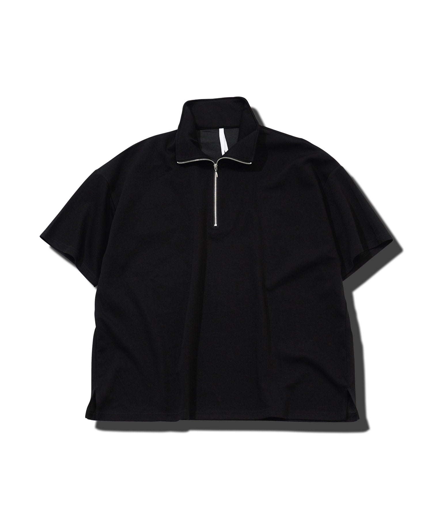 JIGGYS SHOP Cardboard Knit Half Zip Pullover / Half ZIP T-Shirt Men's Tee Short Sleeve Cut and Sew Top Loose Fit
