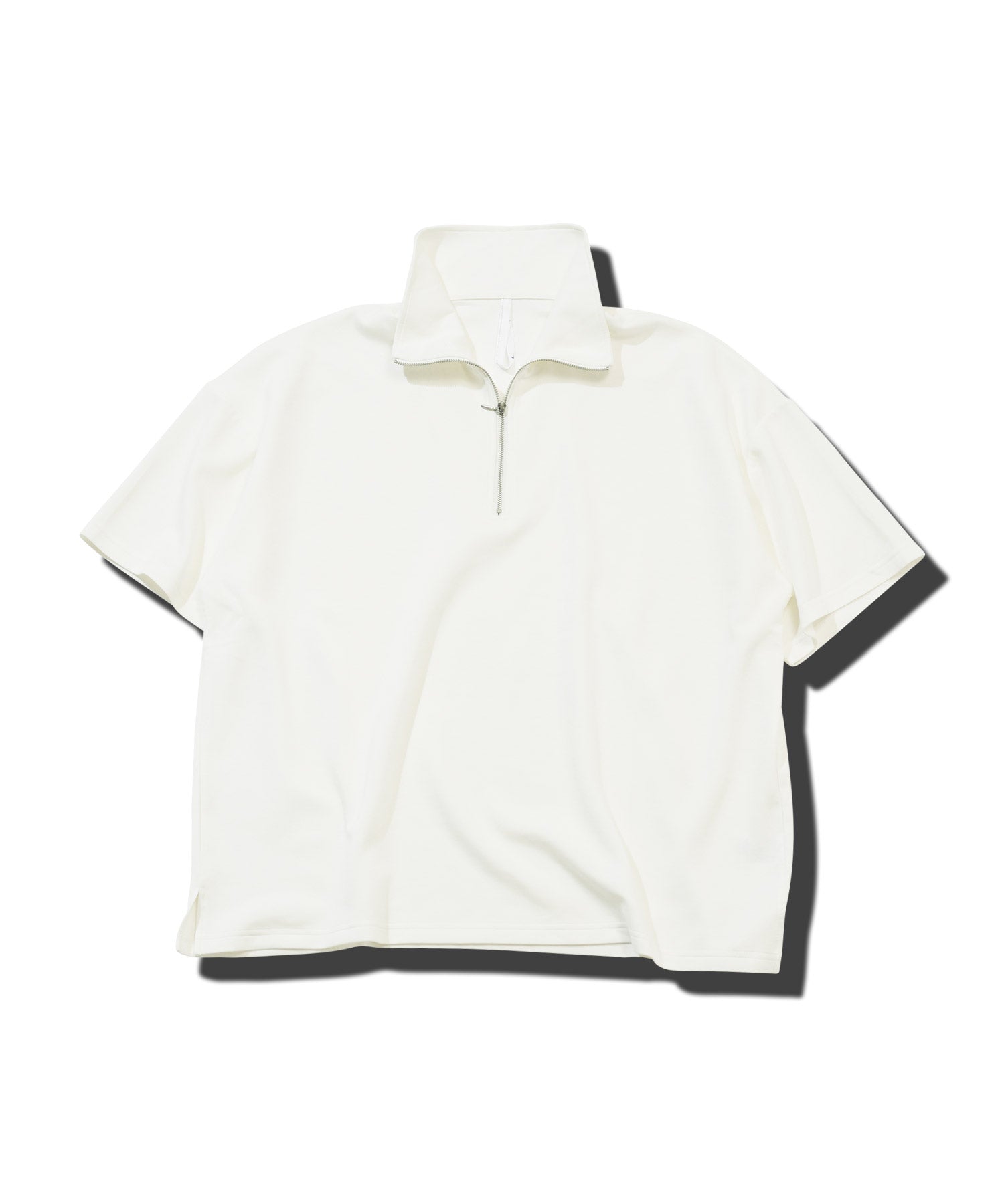 JIGGYS SHOP Cardboard Knit Half Zip Pullover / Half ZIP T-Shirt Men's Tee Short Sleeve Cut and Sew Top Loose Fit