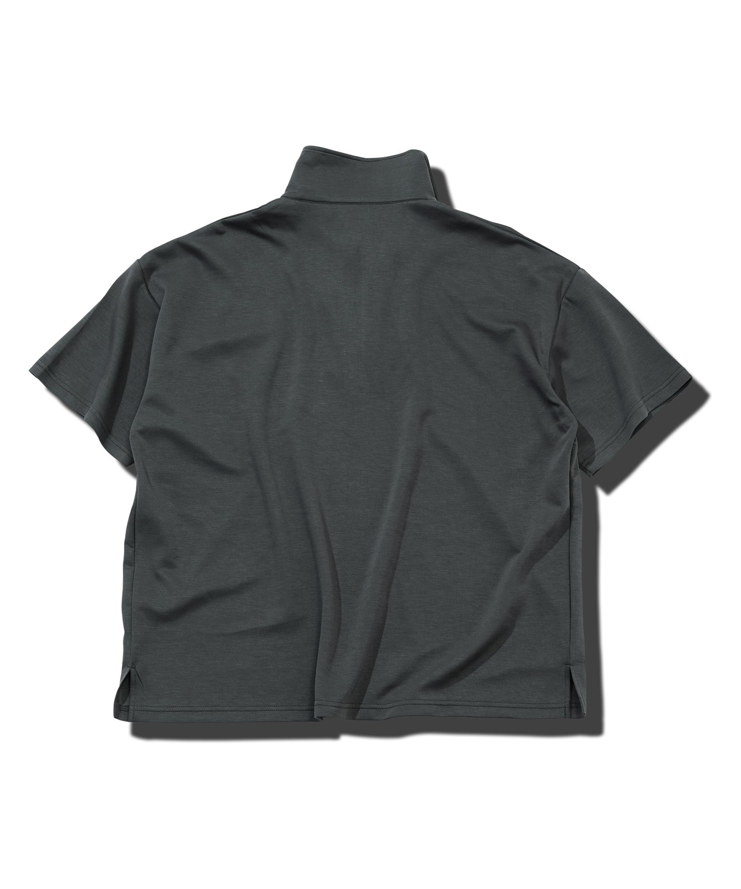 JIGGYS SHOP Cardboard Knit Half Zip Pullover / Half ZIP T-Shirt Men's Tee Short Sleeve Cut and Sew Top Loose Fit