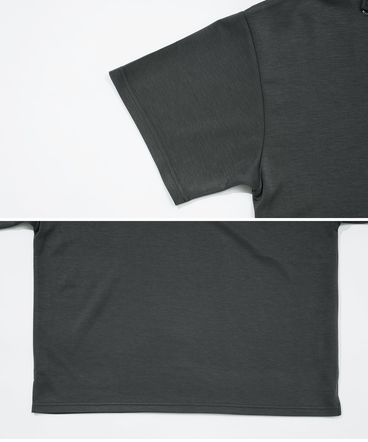 JIGGYS SHOP Cardboard Knit Half Zip Pullover / Half ZIP T-Shirt Men's Tee Short Sleeve Cut and Sew Top Loose Fit