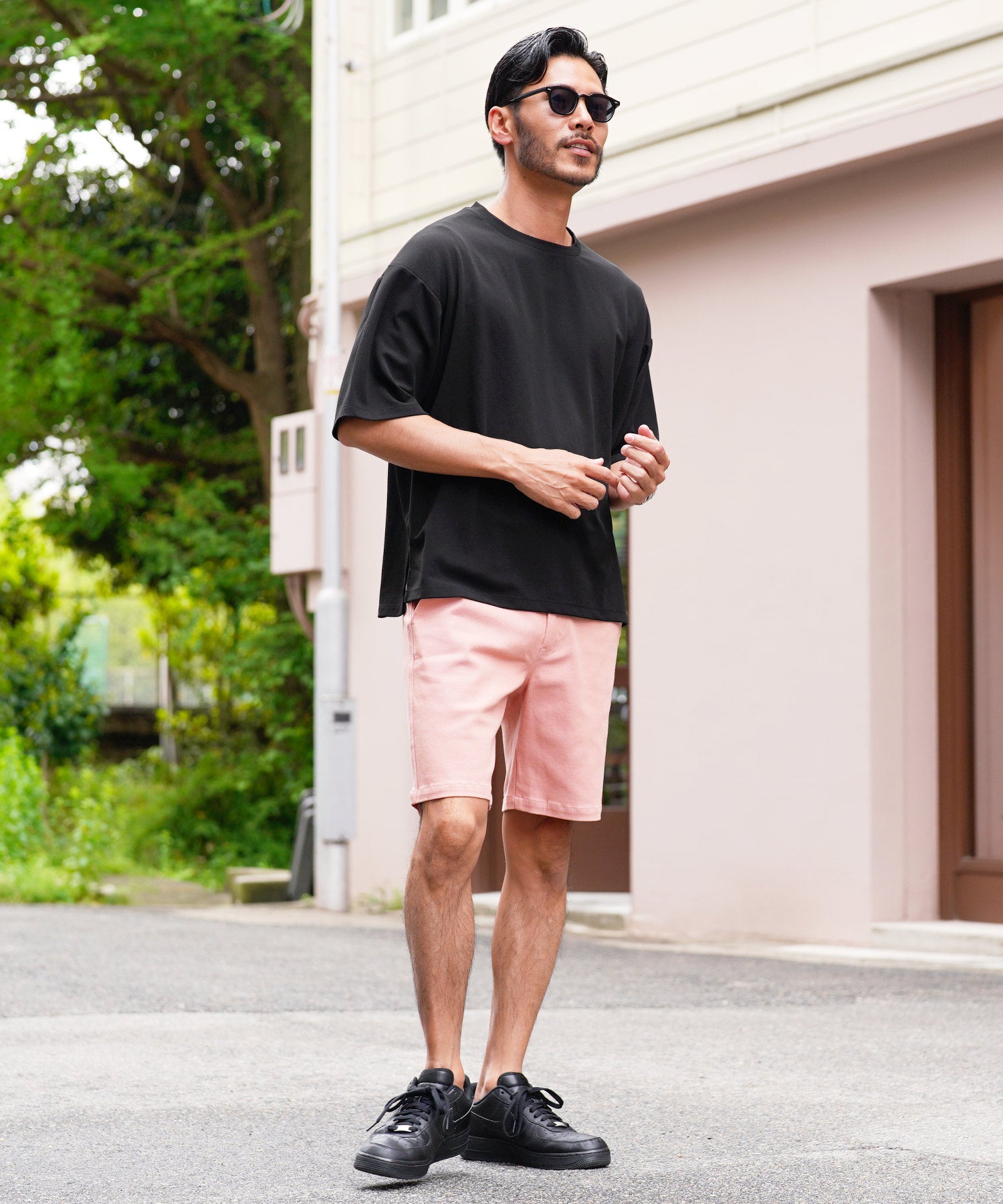 JIGGYS SHOP UV Cut Pearskin Hem Slit BIG T / T-shirt Men's Tee Short Sleeve Cut and Sew Top Big Silhouette Oversized Loose Stretch