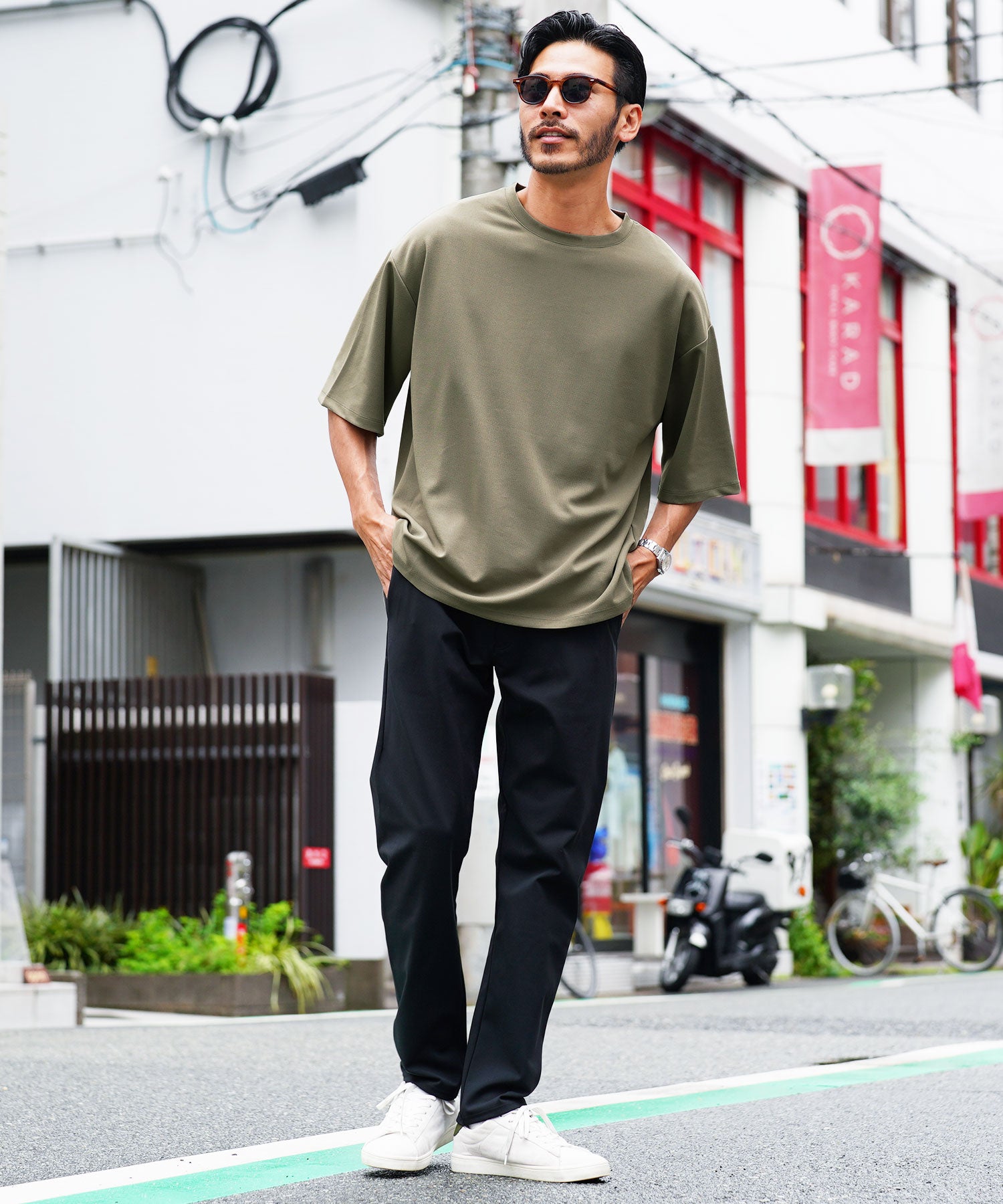 JIGGYS SHOP UV Cut Pearskin Hem Slit BIG T / T-shirt Men's Tee Short Sleeve Cut and Sew Top Big Silhouette Oversized Loose Stretch