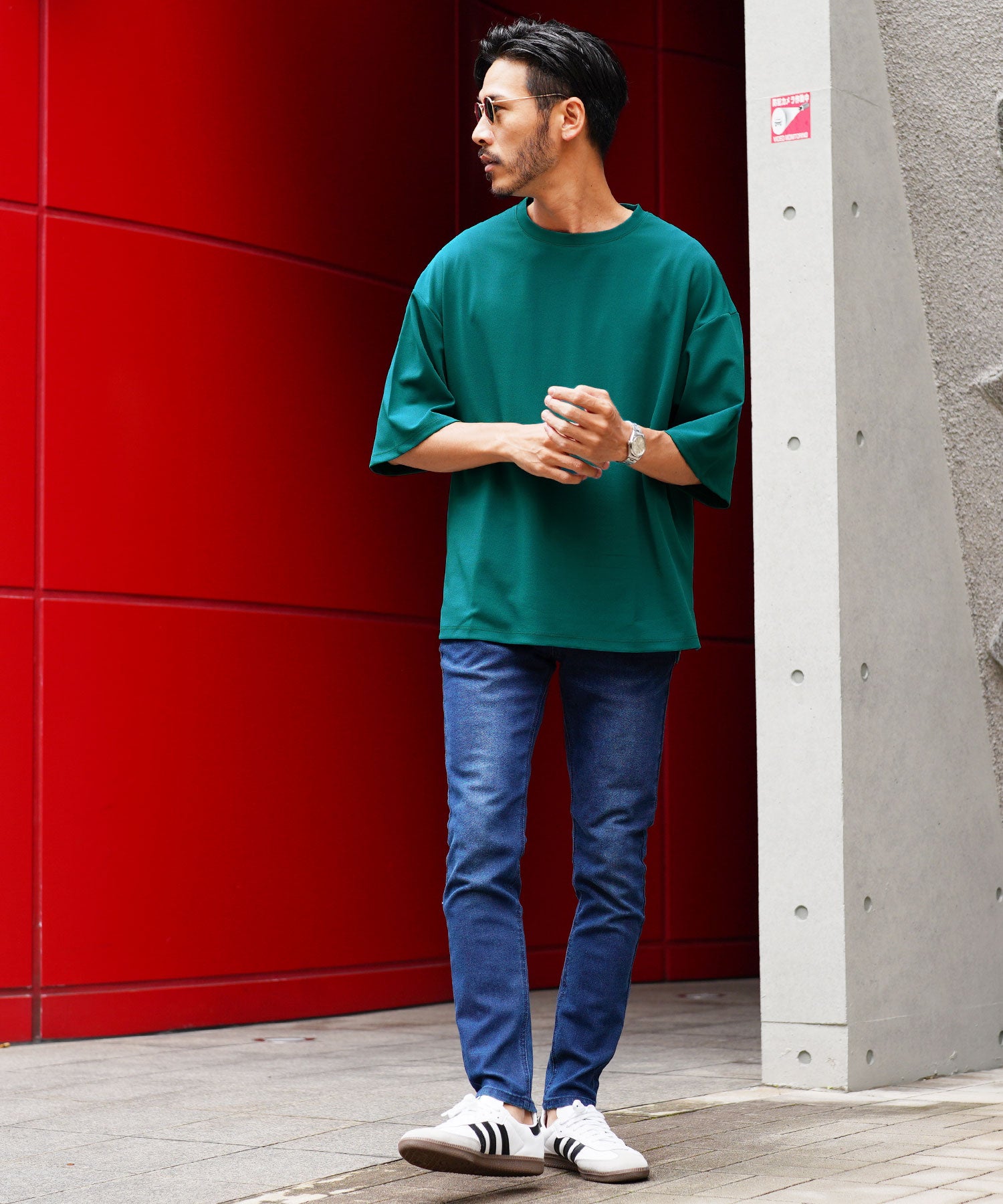 JIGGYS SHOP UV Cut Pearskin Hem Slit BIG T / T-shirt Men's Tee Short Sleeve Cut and Sew Top Big Silhouette Oversized Loose Stretch