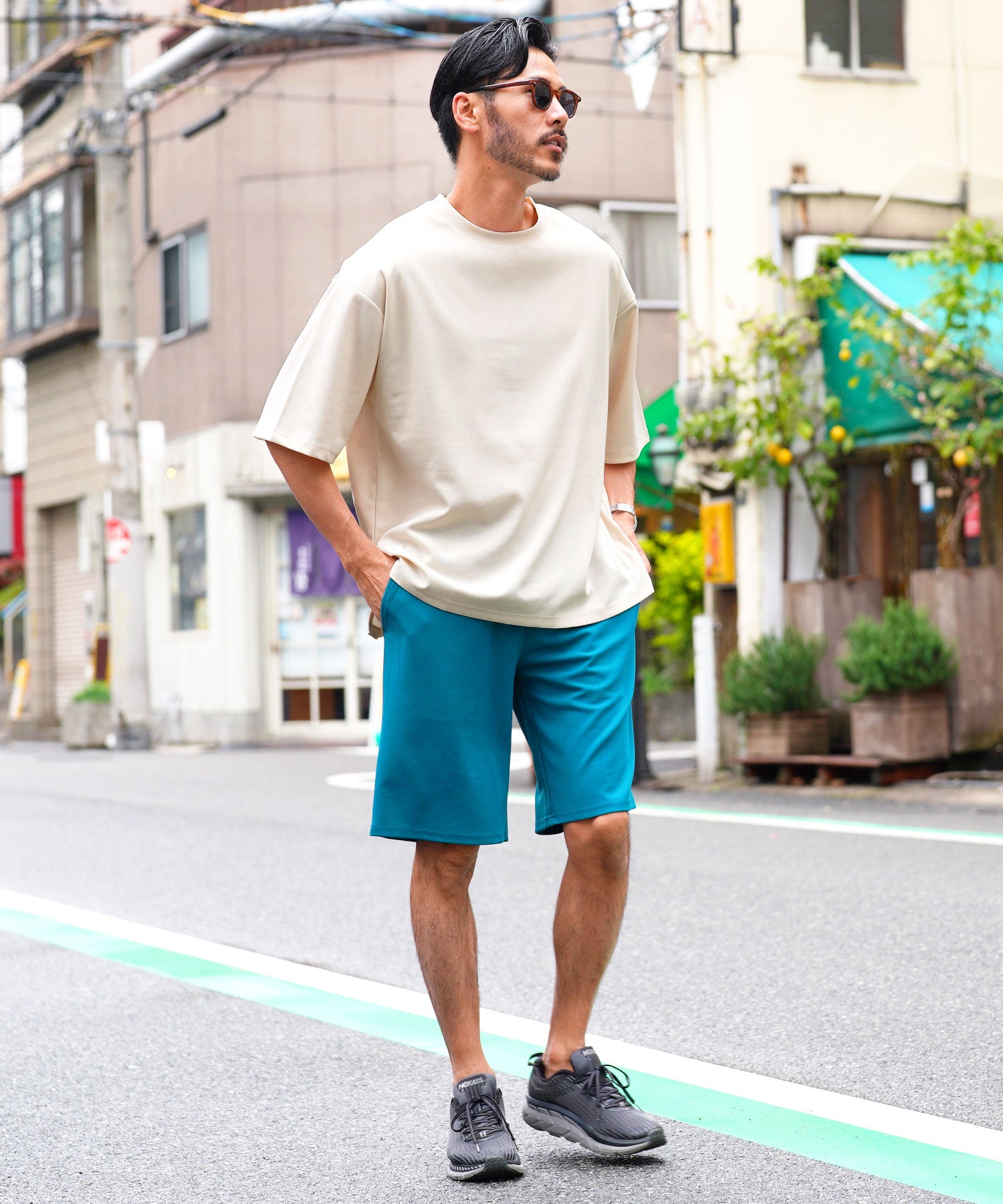 JIGGYS SHOP UV Cut Pearskin Hem Slit BIG T / T-shirt Men's Tee Short Sleeve Cut and Sew Top Big Silhouette Oversized Loose Stretch