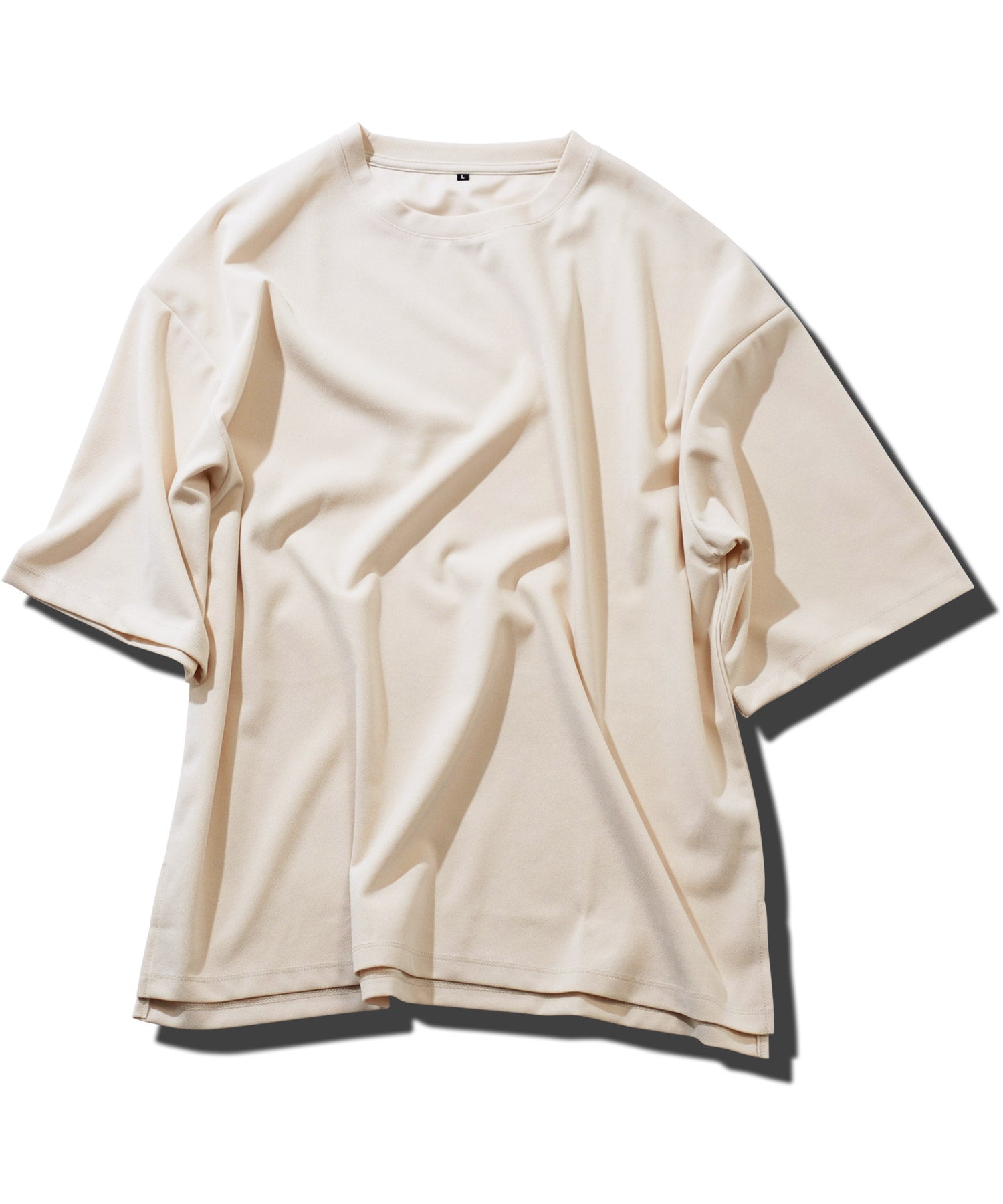 JIGGYS SHOP UV Cut Pearskin Hem Slit BIG T / T-shirt Men's Tee Short Sleeve Cut and Sew Top Big Silhouette Oversized Loose Stretch
