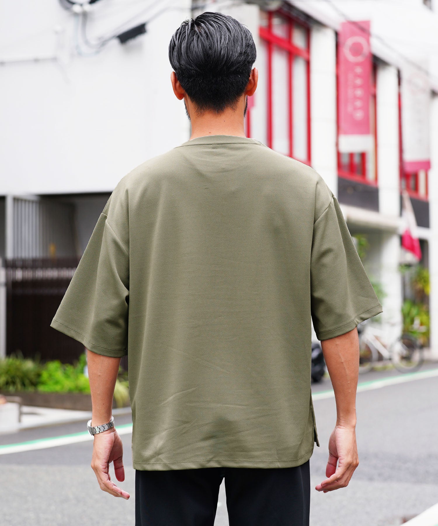 JIGGYS SHOP UV Cut Pearskin Hem Slit BIG T / T-shirt Men's Tee Short Sleeve Cut and Sew Top Big Silhouette Oversized Loose Stretch