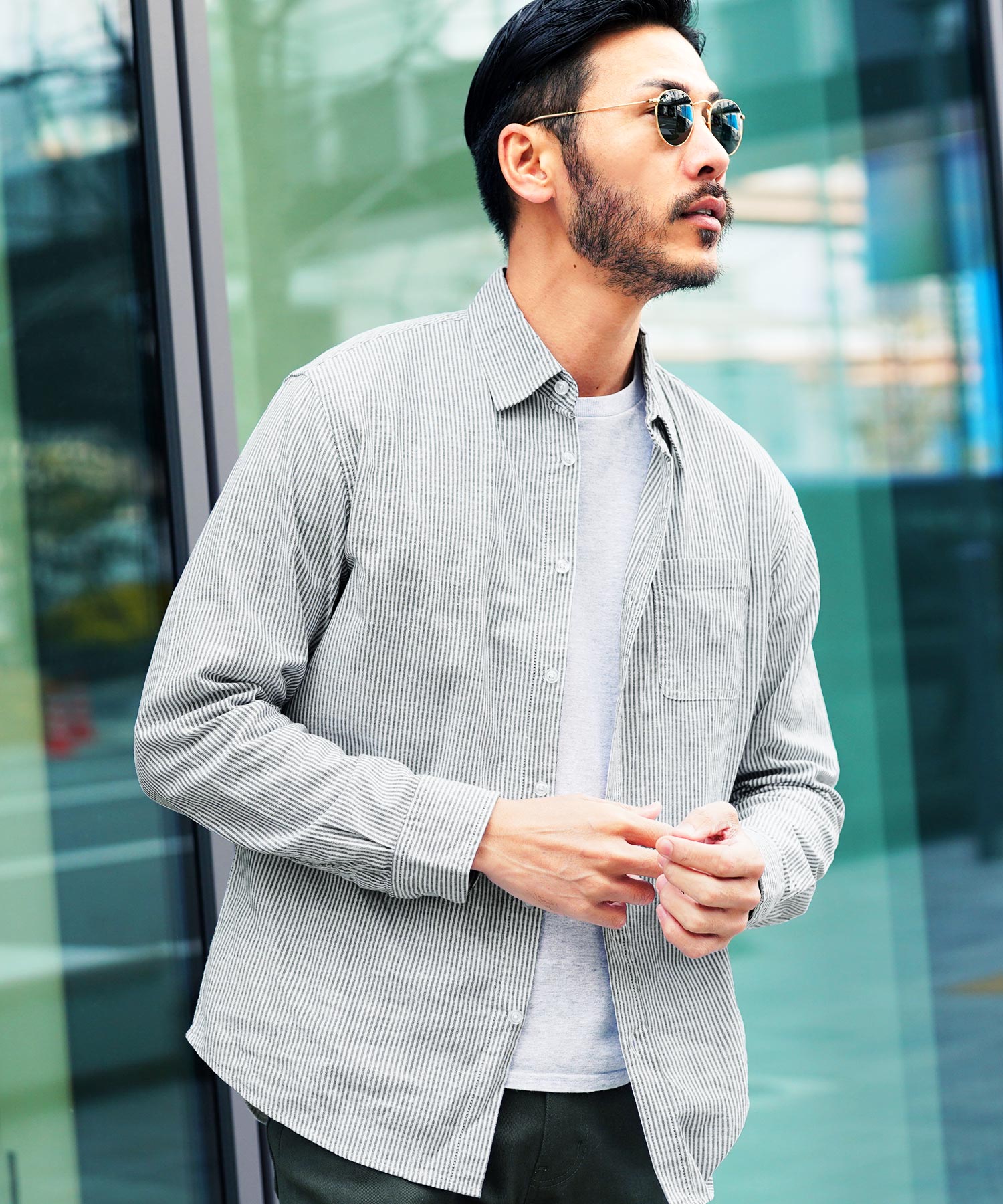 JIGGYS SHOP Cotton Linen Stretch Regular Long Sleeve Shirt / Cotton Linen Regular Collar Men's Casual Shirt Panama Stretch Long Sleeve linen Plain Stripe