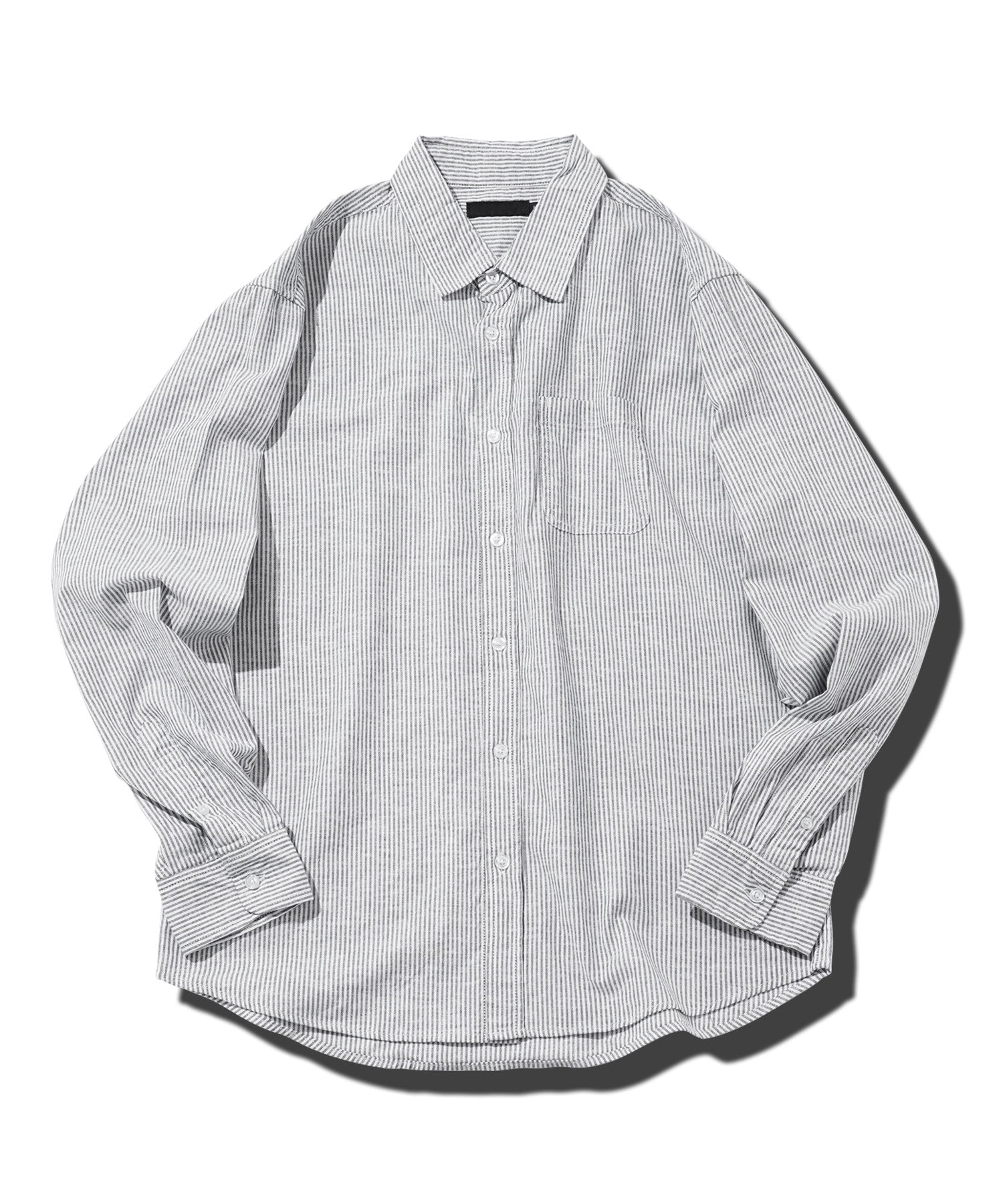 JIGGYS SHOP Cotton Linen Stretch Regular Long Sleeve Shirt / Cotton Linen Regular Collar Men's Casual Shirt Panama Stretch Long Sleeve linen Plain Stripe