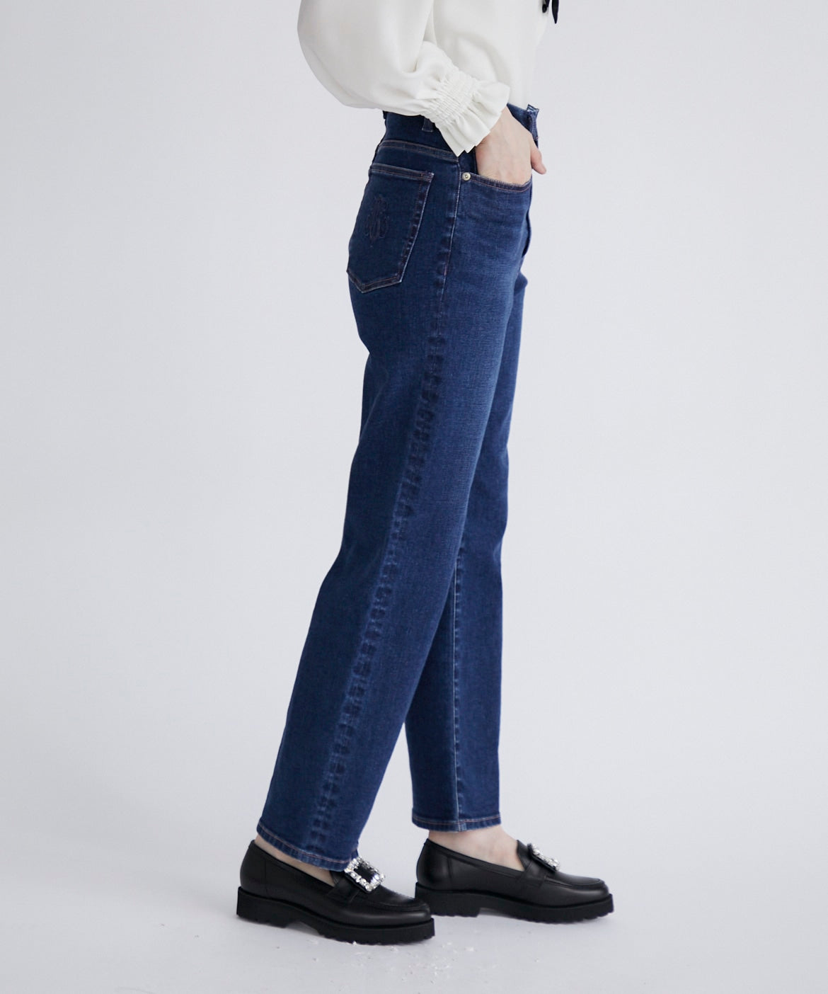マーリエ ル カセット Maglie le cassetto 《Maglie Jeans》ハイウエストセミワイドジーンズ （インディゴ9） インディゴ9