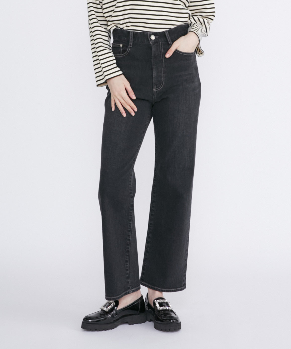 マーリエ ル カセット Maglie le cassetto 《Maglie Jeans》ハイウエストセミワイドジーンズ （インディゴ9） インディゴ9