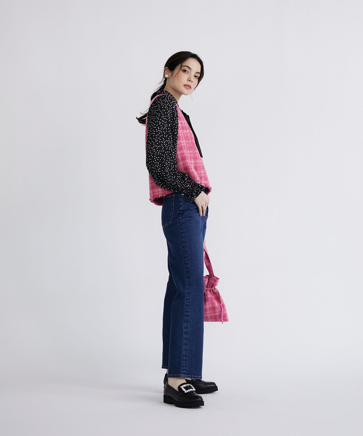 マーリエ ル カセット Maglie le cassetto 《Maglie Jeans》ハイウエストセミワイドジーンズ （インディゴ9） インディゴ9