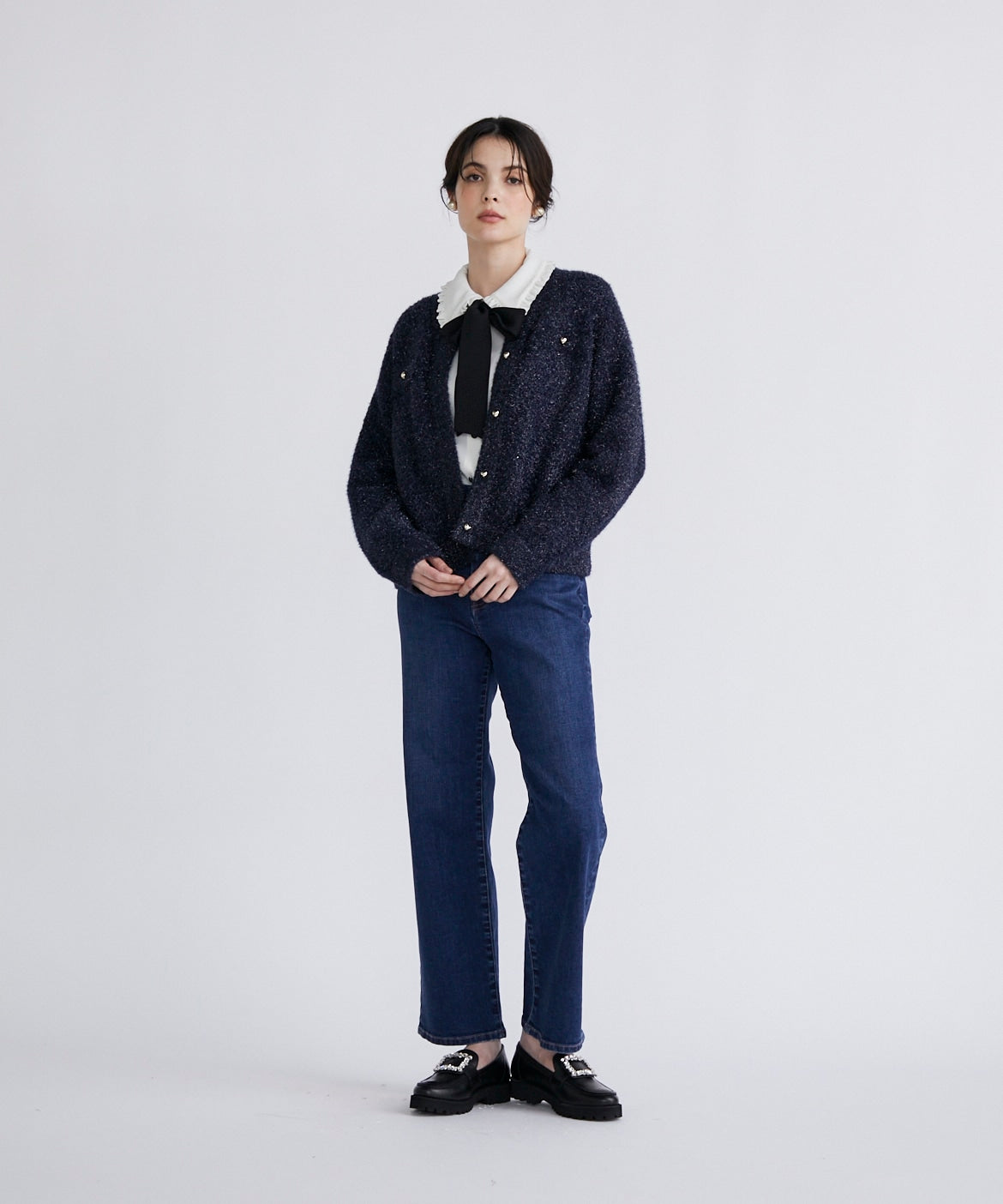 マーリエ ル カセット Maglie le cassetto 《Maglie Jeans》ハイウエストセミワイドジーンズ （インディゴ9） インディゴ9