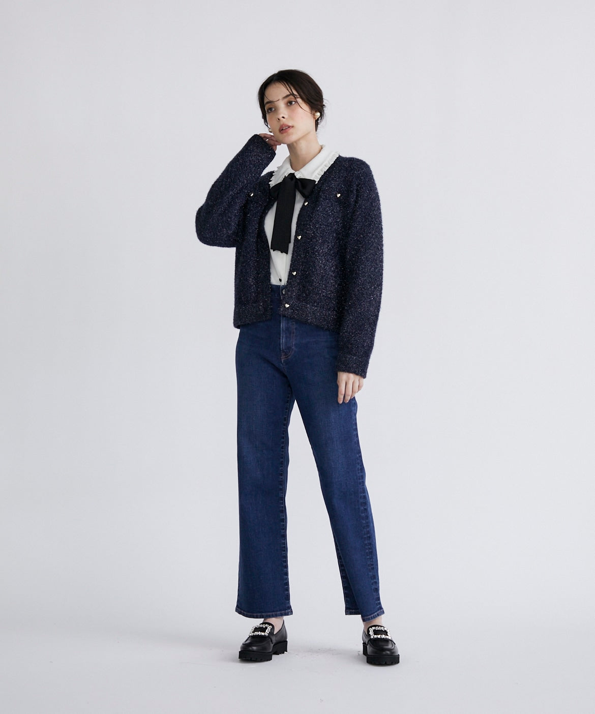 マーリエ ル カセット Maglie le cassetto 《Maglie Jeans》ハイウエストセミワイドジーンズ （インディゴ9） インディゴ9