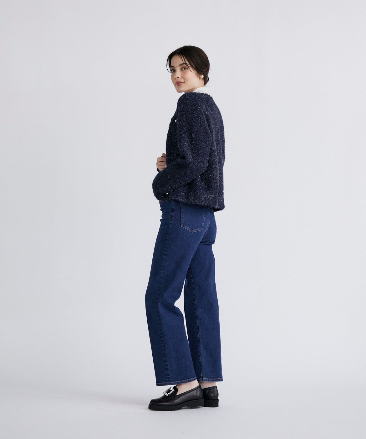 マーリエ ル カセット Maglie le cassetto 《Maglie Jeans》ハイウエストセミワイドジーンズ （インディゴ9） インディゴ9