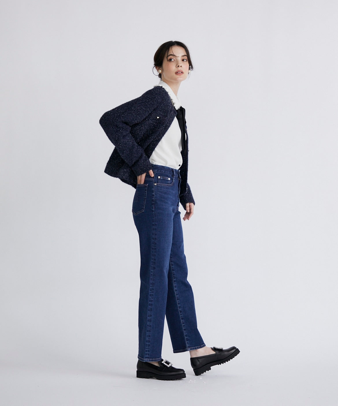 マーリエ ル カセット Maglie le cassetto 《Maglie Jeans》ハイウエストセミワイドジーンズ （インディゴ9） インディゴ9