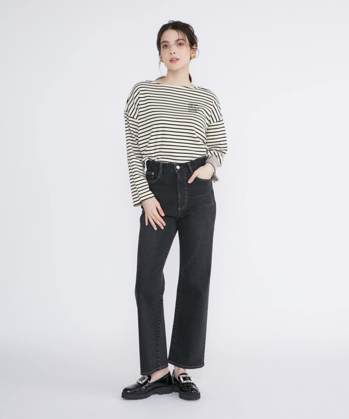 マーリエ ル カセット Maglie le cassetto 《Maglie Jeans》ハイウエストセミワイドジーンズ （インディゴ9） インディゴ9