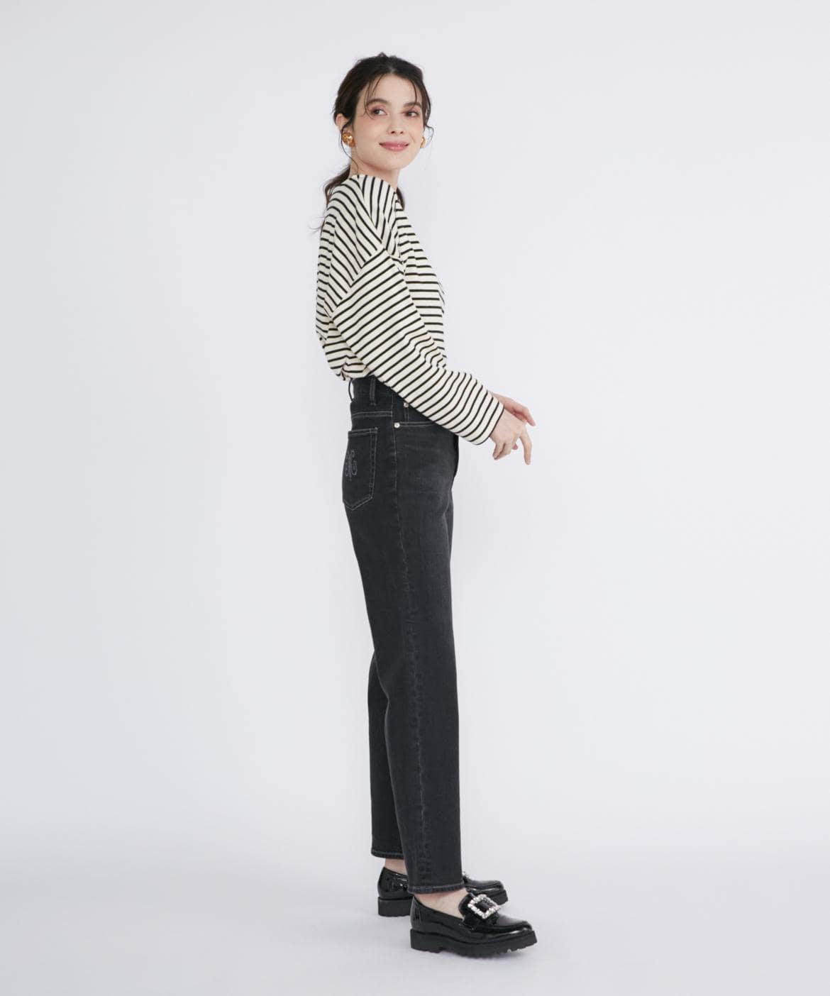 マーリエ ル カセット Maglie le cassetto 《Maglie Jeans》ハイウエストセミワイドジーンズ （インディゴ9） インディゴ9