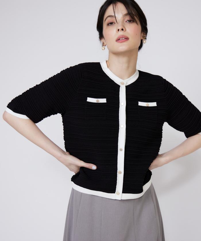 マーリエ ル カセット Maglie le cassetto 《大きいサイズ》ピンタック柄ニットジャケット （パープル2） パープル2