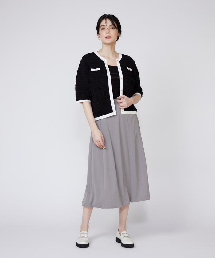 マーリエ ル カセット Maglie le cassetto 《大きいサイズ》ピンタック柄ニットジャケット （パープル2） パープル2