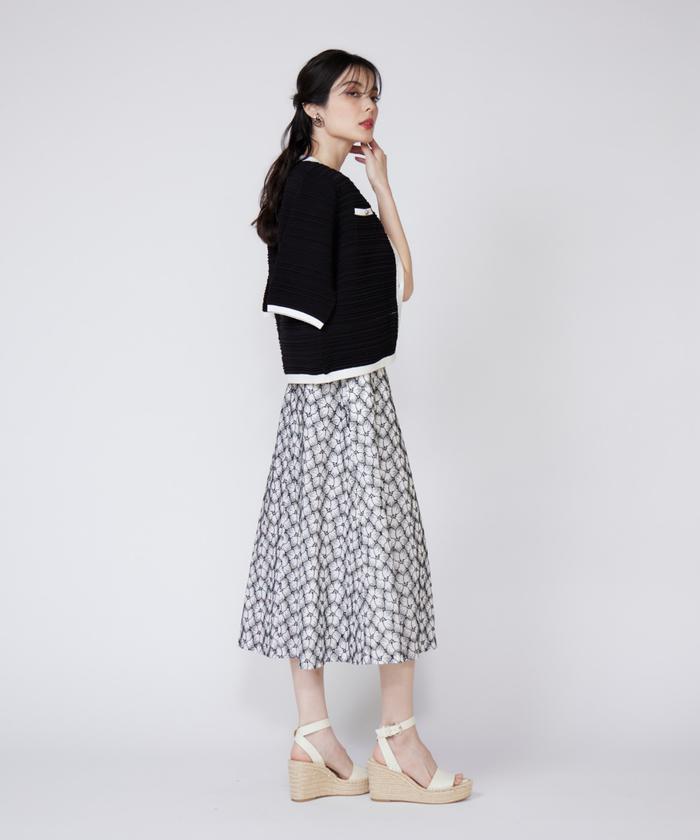 マーリエ ル カセット Maglie le cassetto 《大きいサイズ》ピンタック柄ニットジャケット （パープル2） パープル2