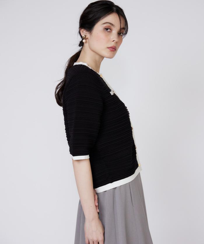 マーリエ ル カセット Maglie le cassetto 《大きいサイズ》ピンタック柄ニットジャケット （パープル2） パープル2