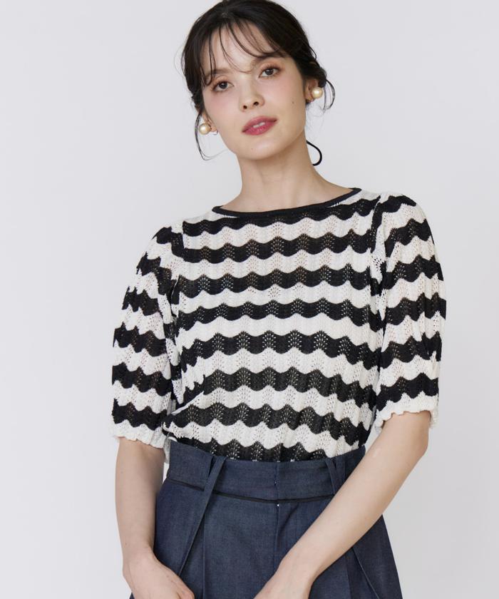 マーリエ ル カセット Maglie le cassetto 透かしボーダーニット （ピンク1） ピンク1