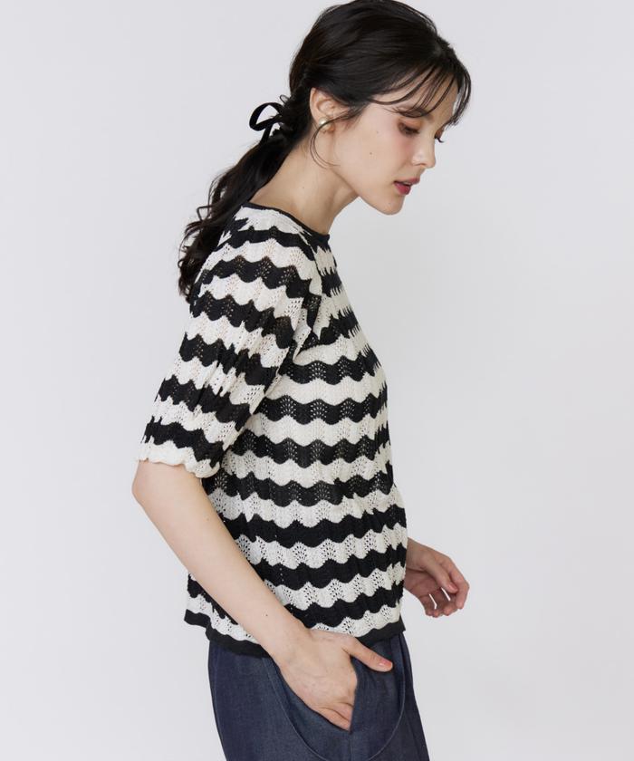 マーリエ ル カセット Maglie le cassetto 透かしボーダーニット （ピンク1） ピンク1