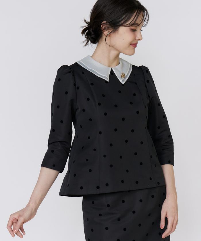 マーリエ ル カセット Maglie le cassetto 《M Maglie le cassetto》ドットフロッキーシアー付け衿ブラウス （ブラック） ブラック