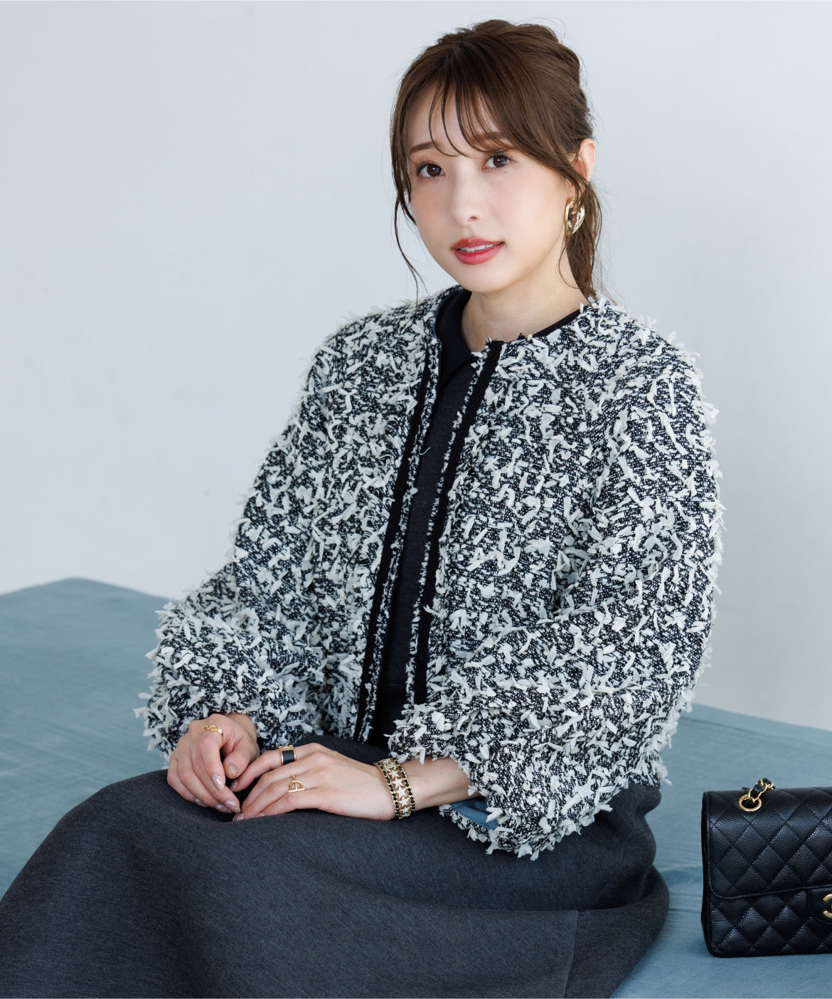 マーリエ ル カセット Maglie le cassetto 《大きいサイズ》《M Maglie le cassetto×冨張愛》ツイードで魅せるこなれブルゾン （オフホワイト1） オフホワイト1