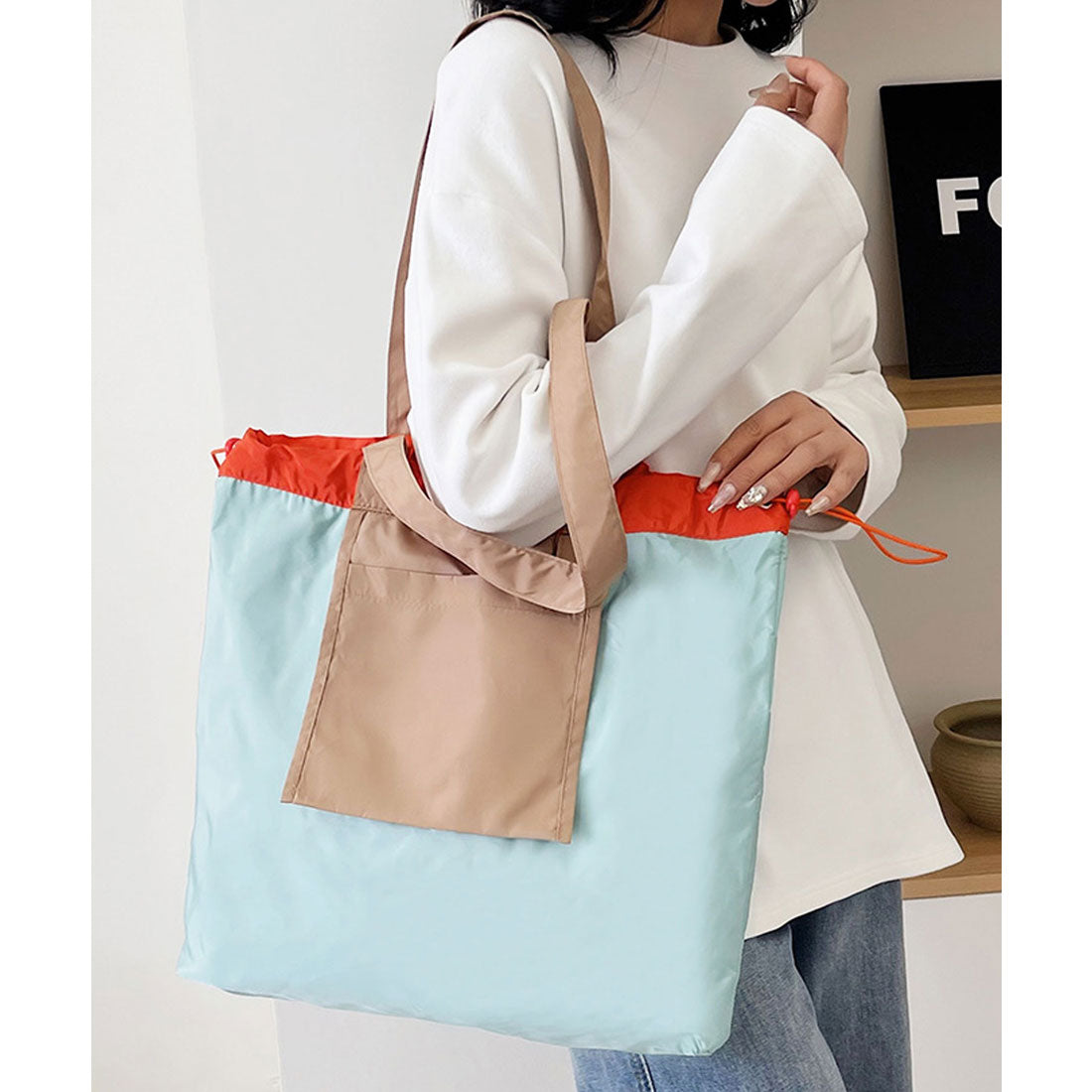 フロージュ florge 【折り畳める・超軽量】 トライカラーポータブルトートバッグ エコバッグ サブバッグ （ブラック） ブラック