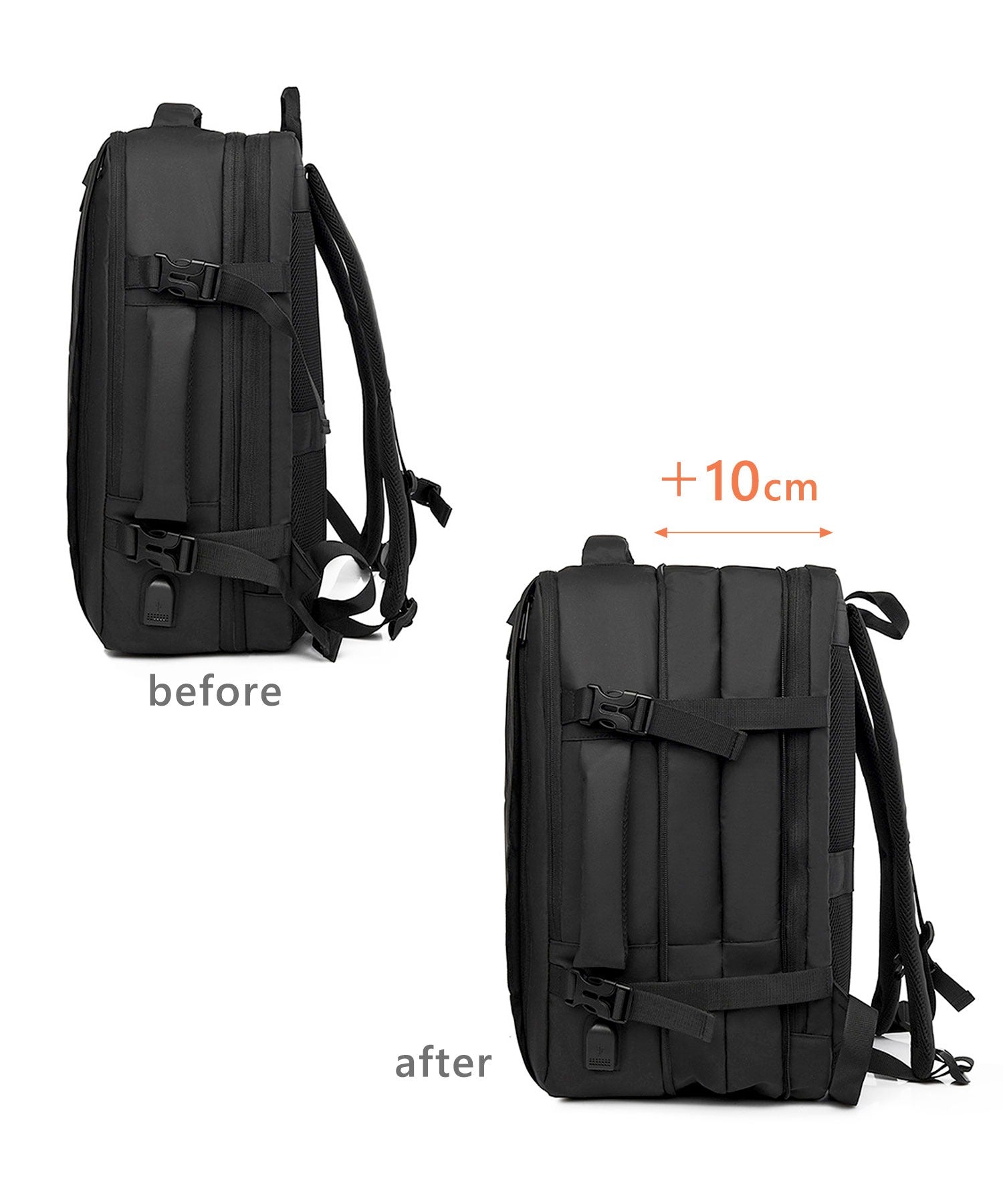 フロージュ florge 【容量拡張ファスナー付】【防水】ボックス型大容量ビジネスリュックサック/バックパック/トラベルバッグ （ブラック） ブラック