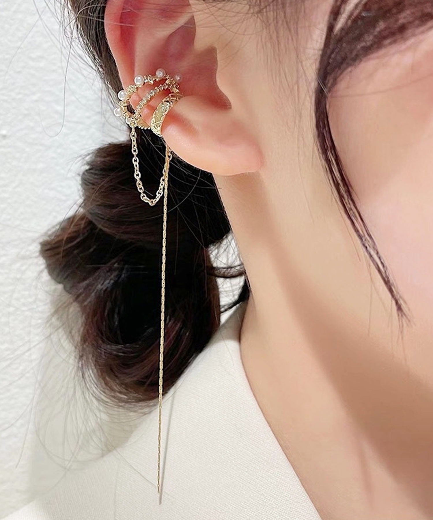 フロージュ florge ゴールド×パールデザインイヤーカフデザイン3/片耳