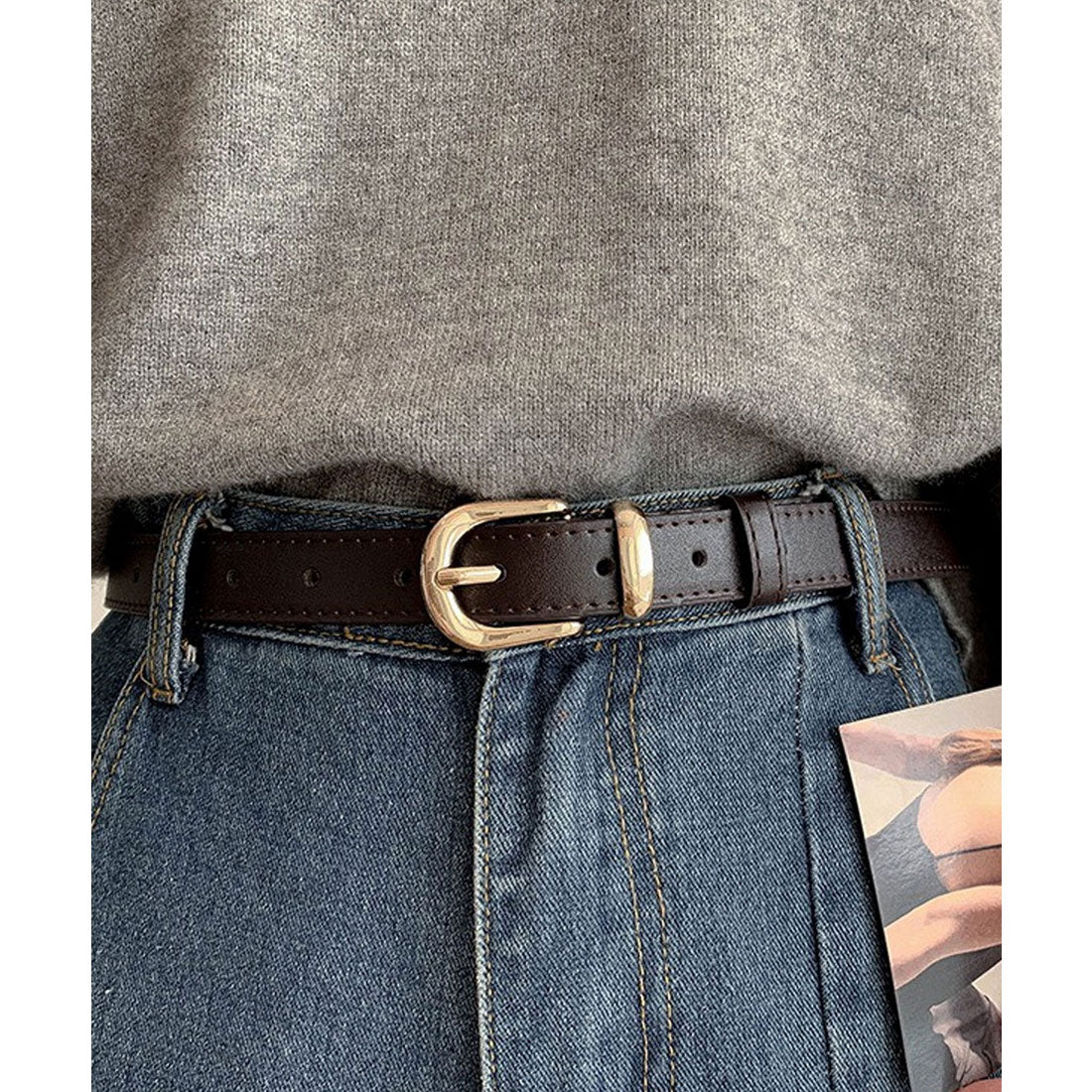 Florge Classic Volume Buckle Slim Leather Belt