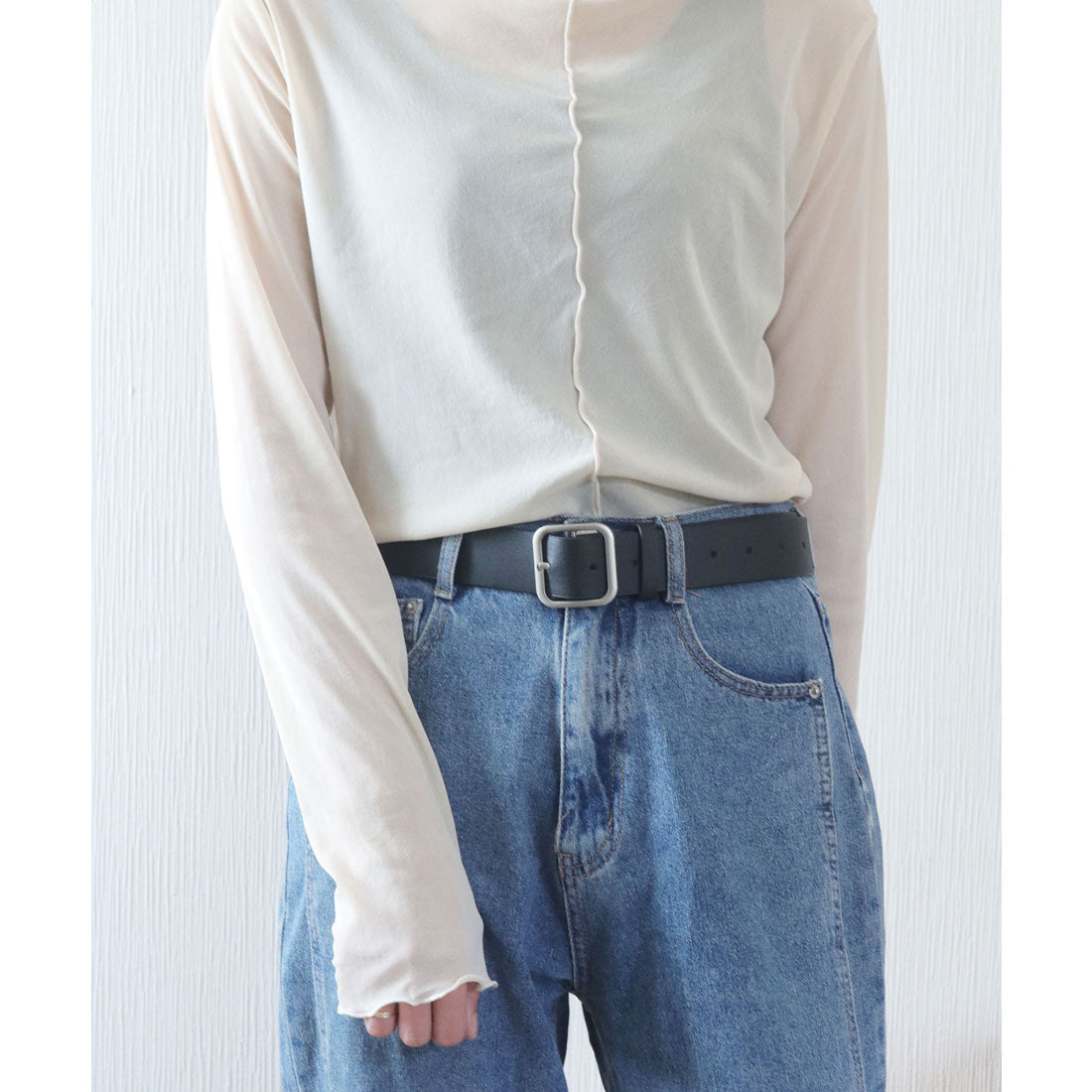 フロージュ florge 【メンズ・レディース兼用】スクエアバックルワイドレザーライクベルト