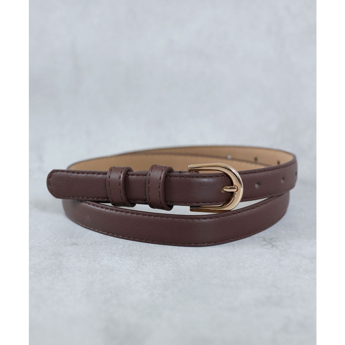 フロージュ florge ゴールドバックルシンプルレザーベルト （モカ） モカ