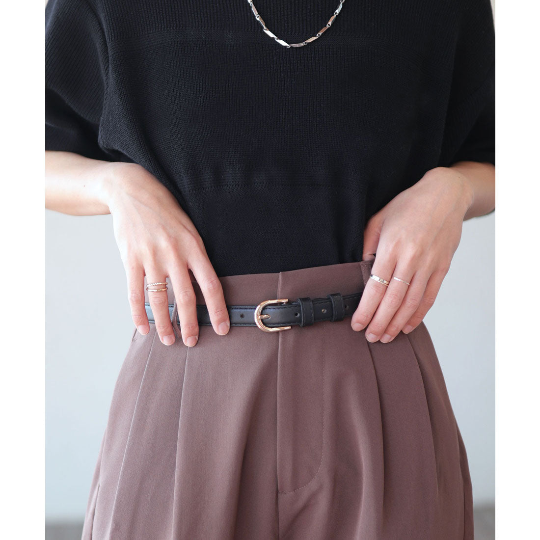 フロージュ florge ゴールドバックルシンプルレザーベルト （モカ） モカ