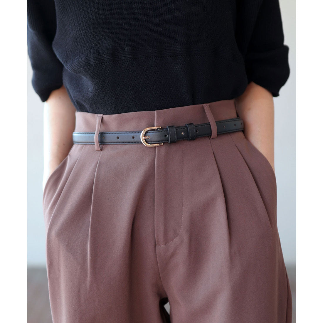 フロージュ florge ゴールドバックルシンプルレザーベルト （ブラック） ブラック