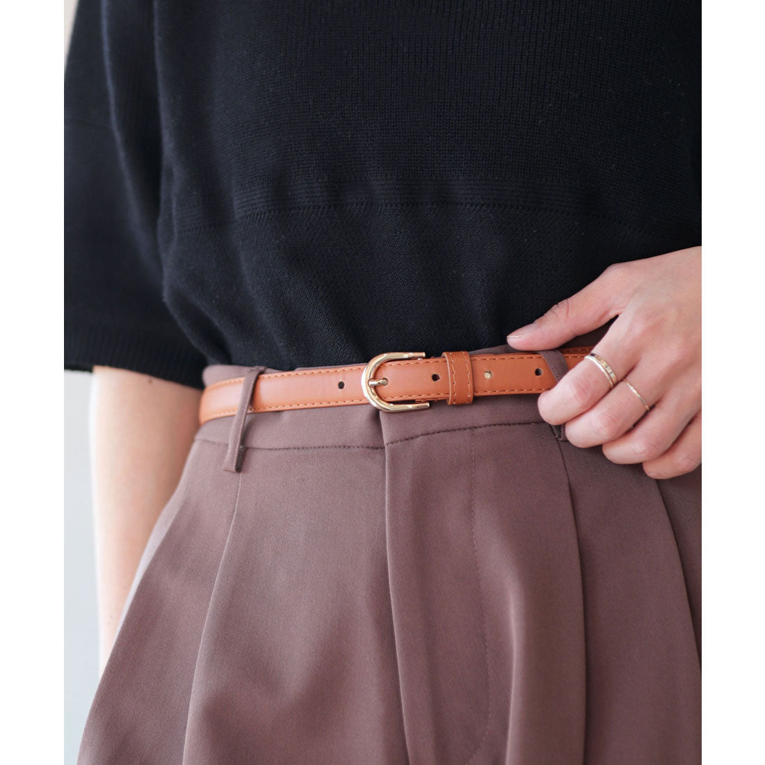 フロージュ florge ゴールドバックルシンプルレザーベルト （キャメル） キャメル