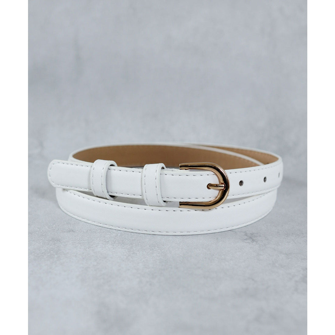 フロージュ florge ゴールドバックルシンプルレザーベルト （ホワイト） ホワイト