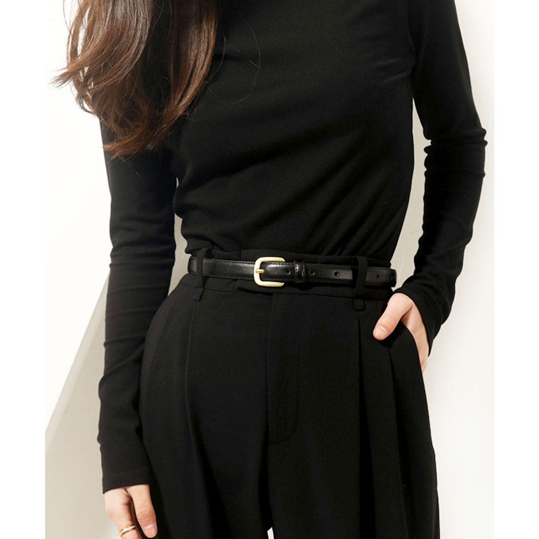 フロージュ florge 【3サイズ展開】【牛革】ピンバックルレザーライクベルト （L/M/S） （ブラック） ブラック