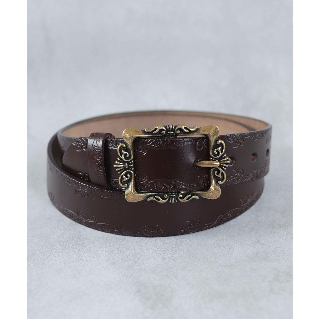 フロージュ florge 【長さカット可・牛革】アンティーク調 カウレザーウエスタンベルト （ブラック/GD） ブラック/GD