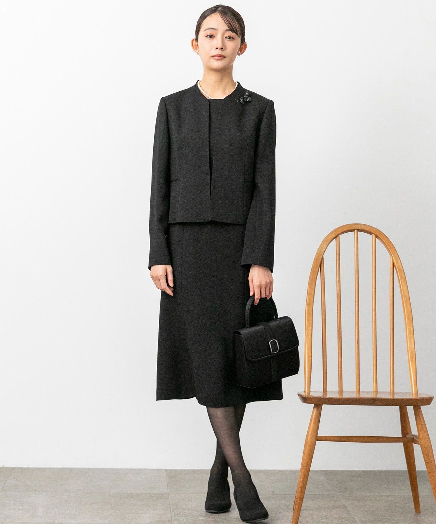 フォルムフォルマ form forma 【喪服・禮服】【前拉鍊】無領外套＆簡約 女士連衣裙/黑色正式服裝