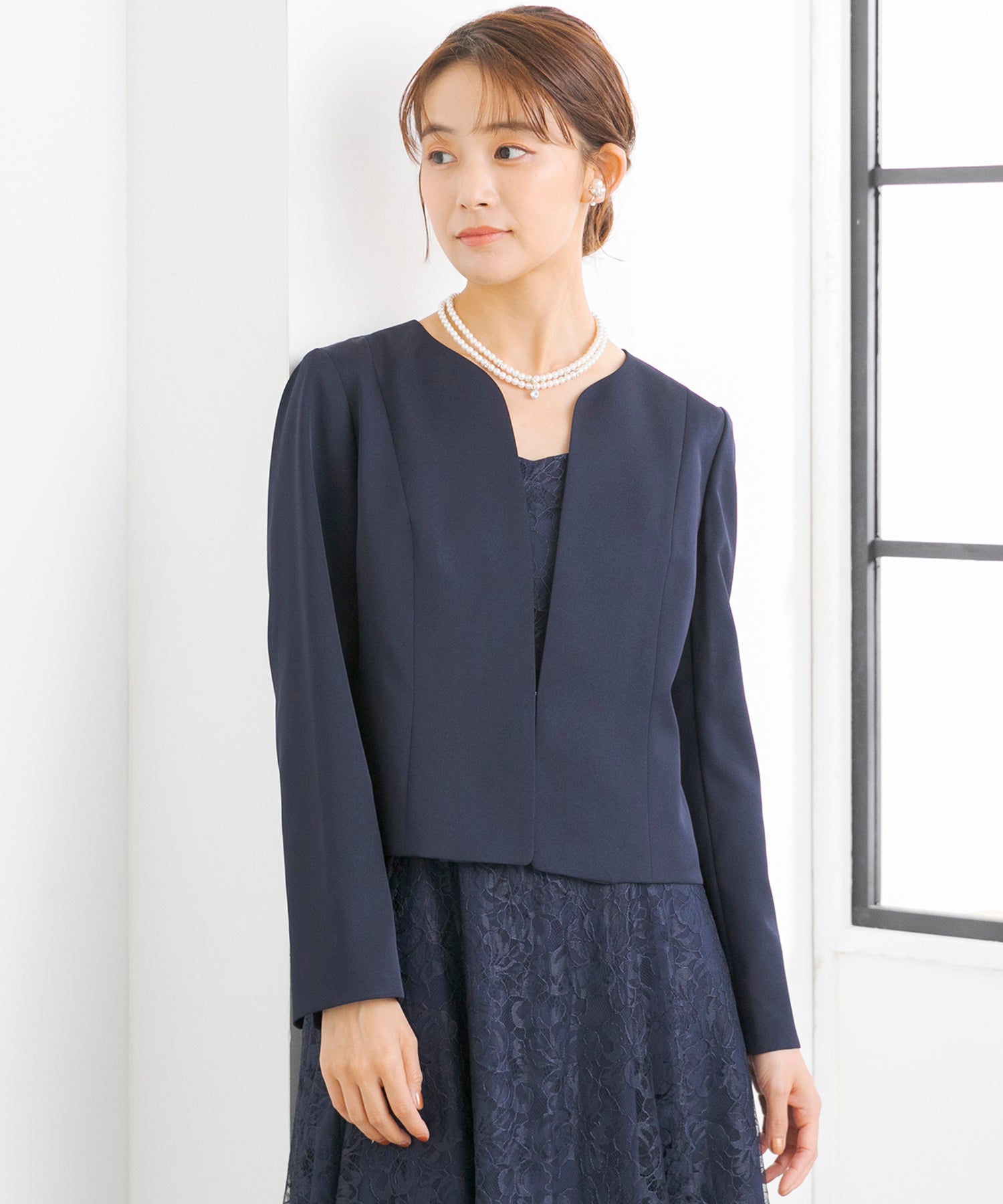 フォルムフォルマ form forma 【ジャケット単品】《サテン 生地使用》ジャケット /ボレロ/パーティー/結婚式/ドレス/マザードレス/卒業式/入学式/七五三・お宮参り （ネイビー） ネイビー
