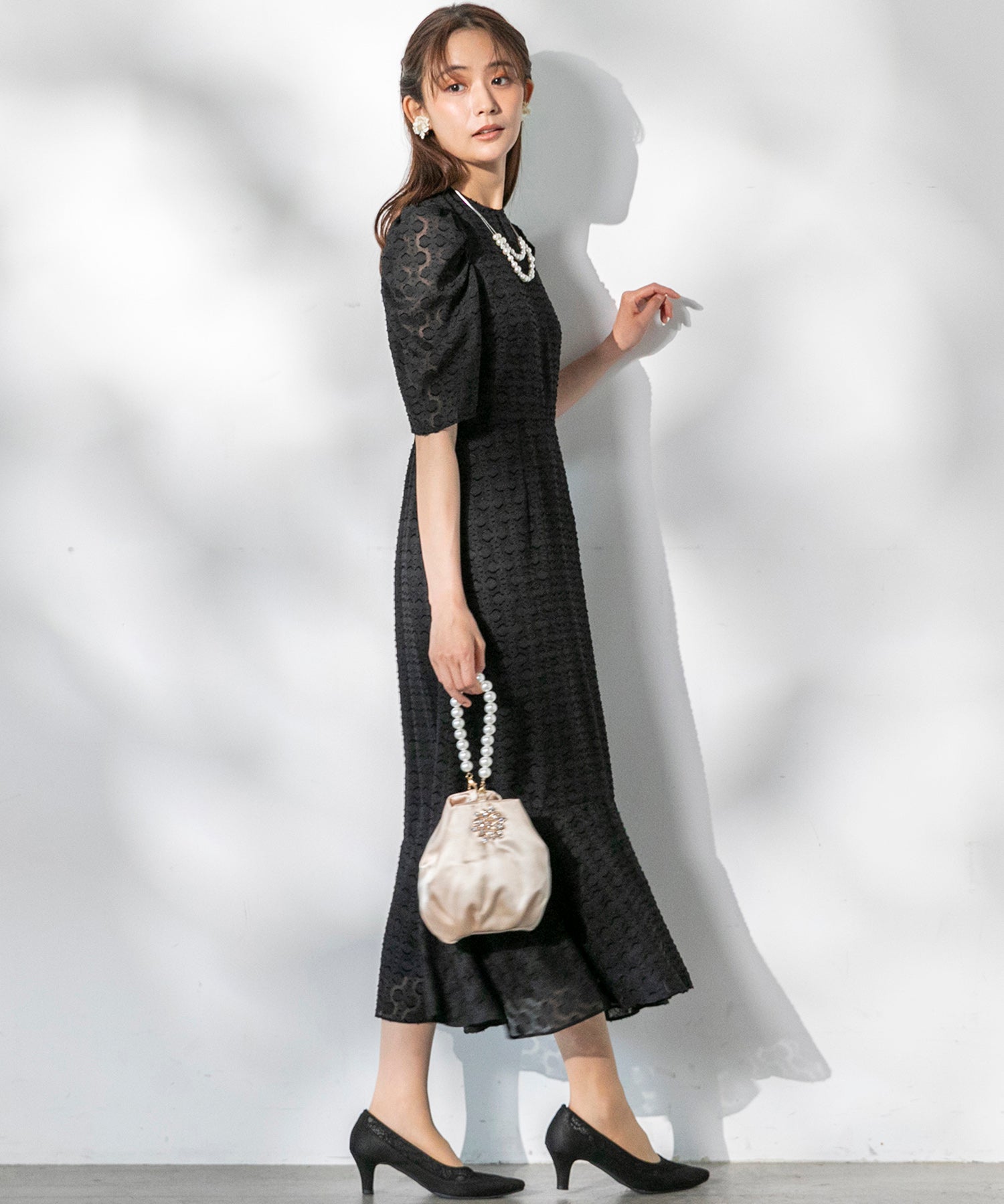 フォルムフォルマ form forma 【chaco】カットジャガード ドレスワンピース/結婚式/お呼ばれ/パーティー/クルーズ/発表会 （ネイビー） ネイビー