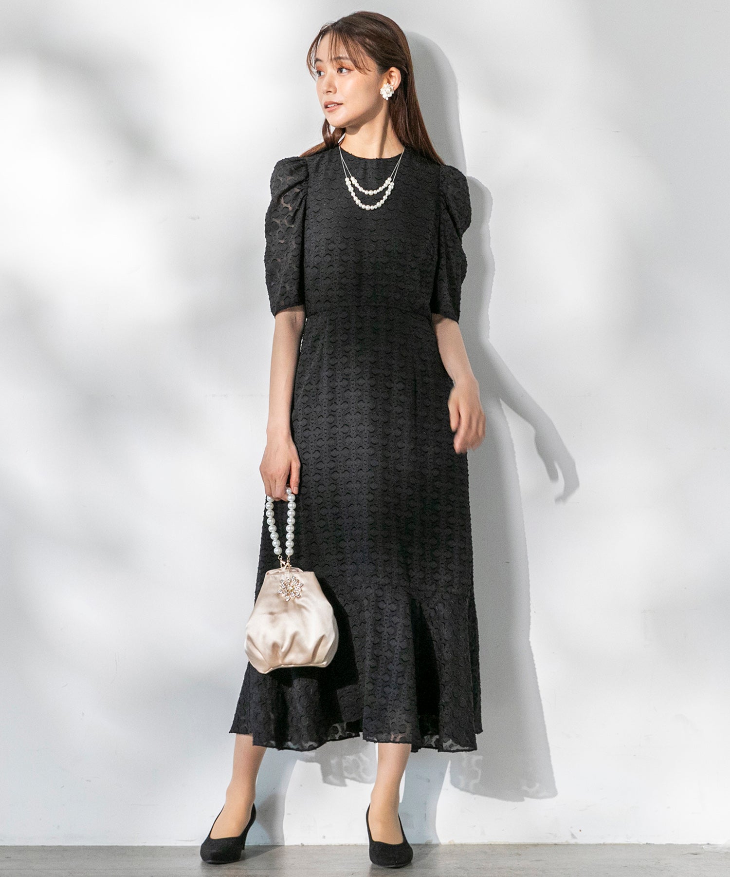 フォルムフォルマ form forma 【chaco】カットジャガード ドレスワンピース/結婚式/お呼ばれ/パーティー/クルーズ/発表会 （ネイビー） ネイビー
